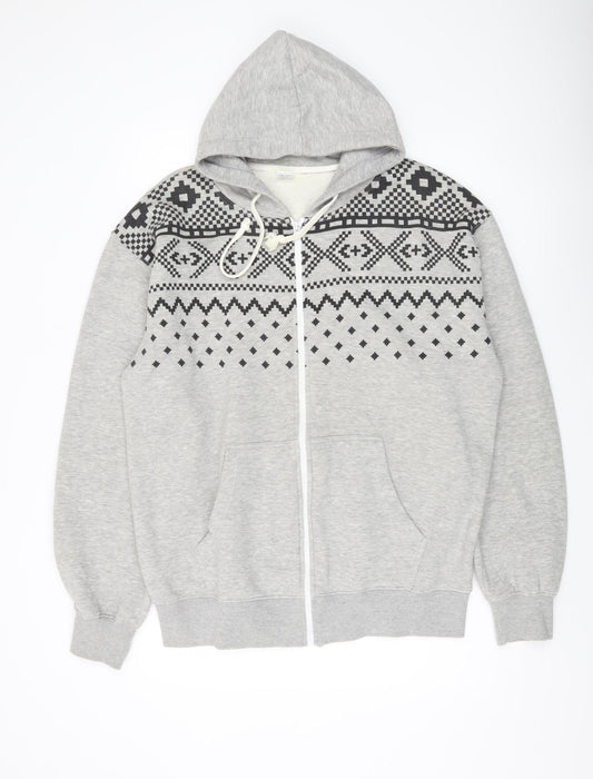 USA Apparel Mens Grey XL Full Zip Hoodie Geometric Print