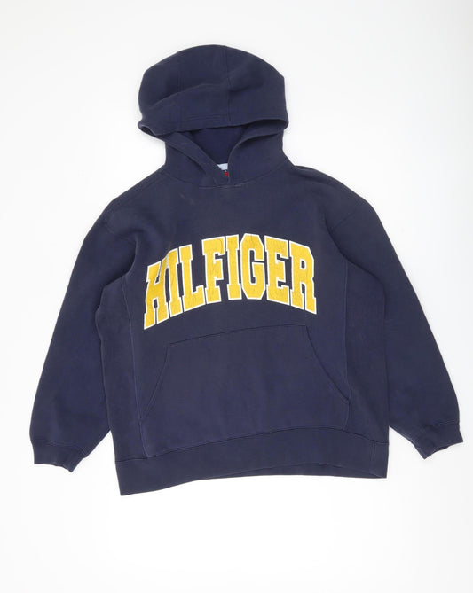 Tommy Hilfiger Womens Navy Blue Pullover Hoodie L Logo Graphic Cotton Blend
