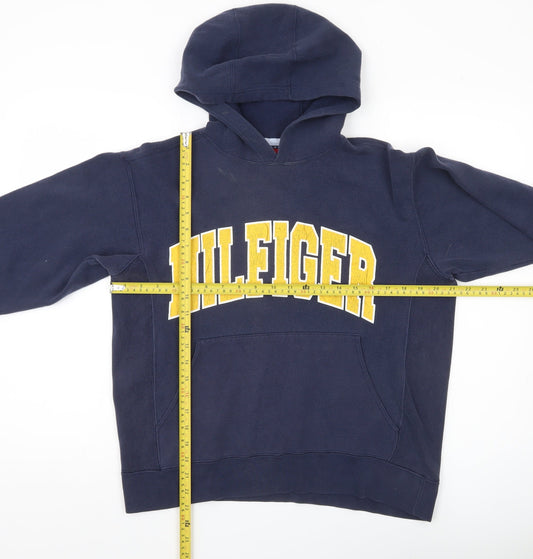 Tommy Hilfiger Womens Navy Blue Pullover Hoodie L Logo Graphic Cotton Blend