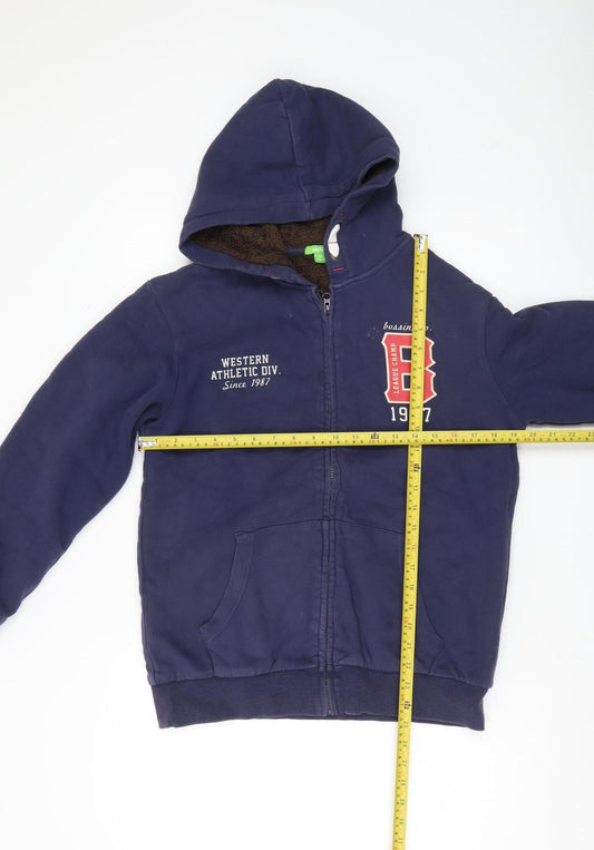 Bossini Boys Blue Full Zip Hoodie 14 Years Lined Hooded Casual Jacket
