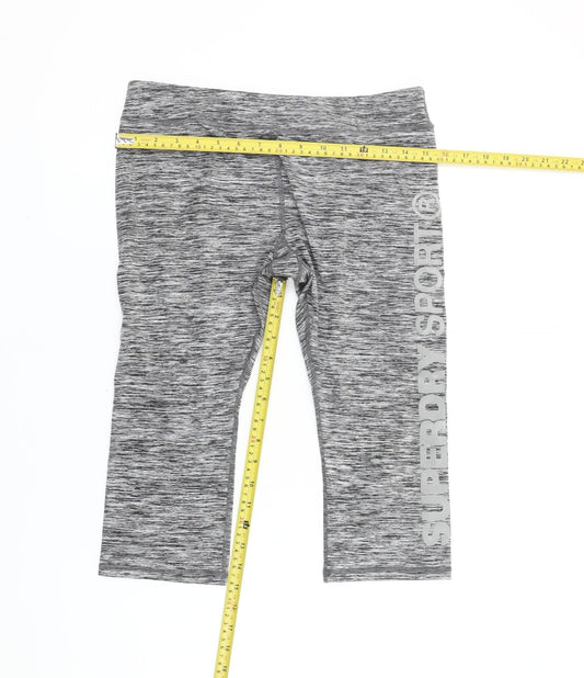 Superdry Womens Grey Capri Leggings Size M Slim Fit Gym Training