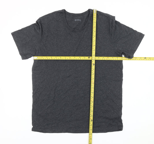 BOSS Mens L Grey Crew Neck Short Sleeve Cotton Blend T-Shirt