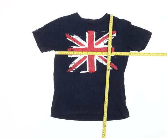 Rebel Boys Blue Union Jack Graphic T-Shirt 11-12 Years Cotton Crew Neck