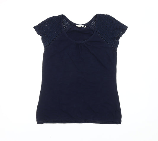 FatFace Womens Blue Size 10 Crochet Sleeve Short Sleeve T-Shirt