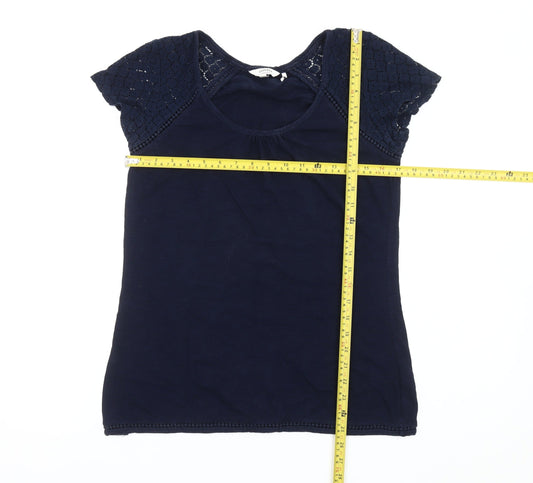 FatFace Womens Blue Size 10 Crochet Sleeve Short Sleeve T-Shirt