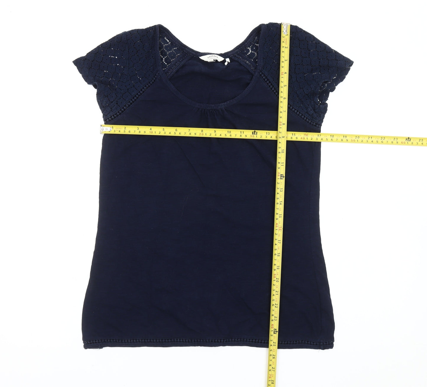 FatFace Womens Blue Size 10 Crochet Sleeve Short Sleeve T-Shirt