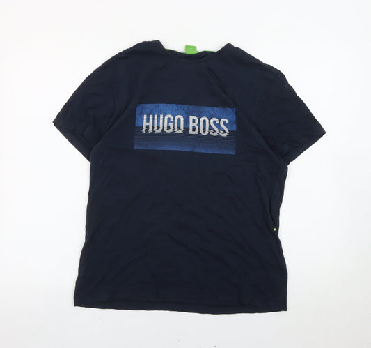 Hugo Boss Mens Blue Graphic Logo T-Shirt Size M Regular Fit