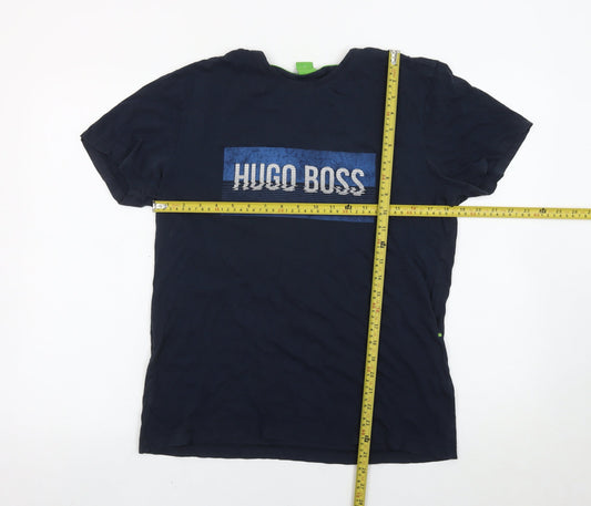 Hugo Boss Mens Blue Graphic Logo T-Shirt Size M Regular Fit