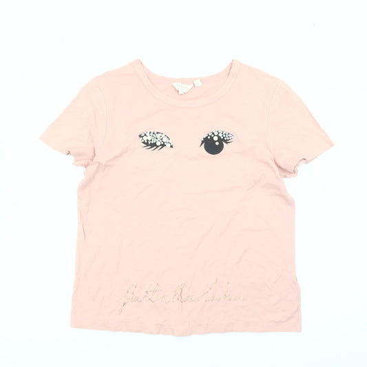 Ted Baker Womens Pink Beaded Graphic T-Shirt Size M Short Sleeve