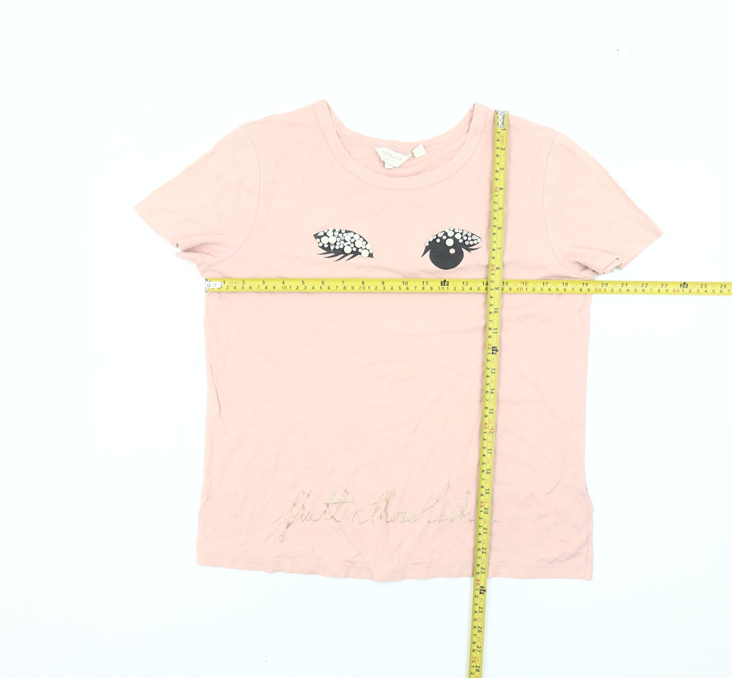 Ted Baker Womens Pink Beaded Graphic T-Shirt Size M Short Sleeve