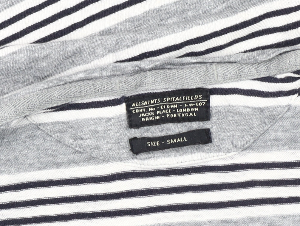 AllSaints Men’s Grey Striped Cotton T-Shirt Size S Crew Neck