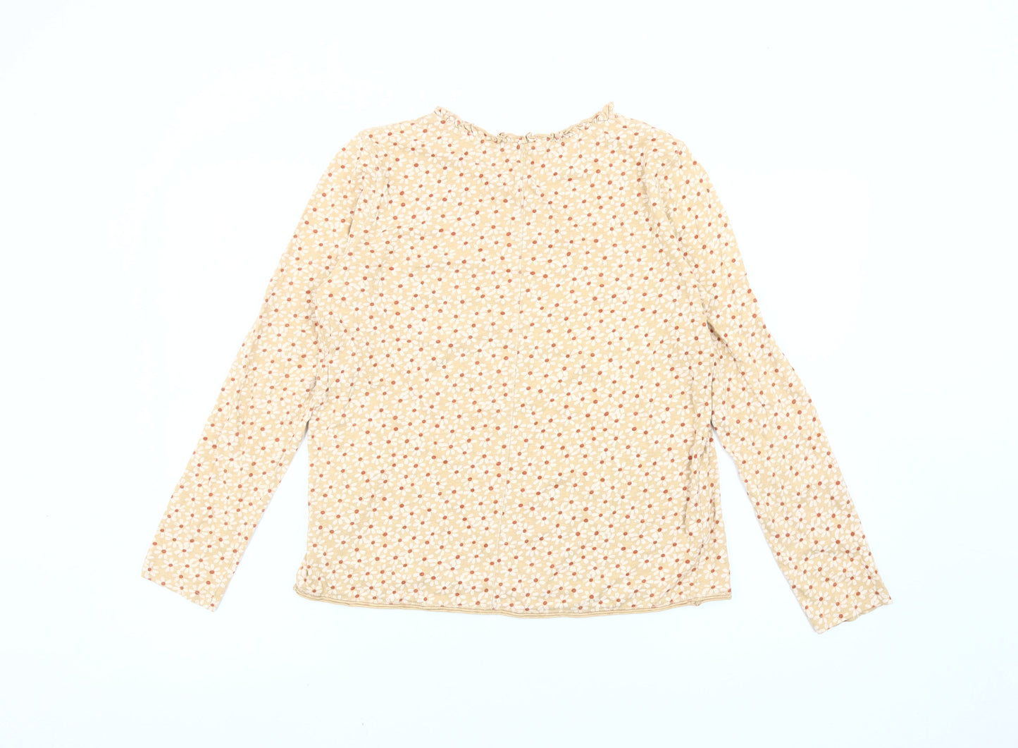 White Stuff Womens Beige Floral Long Sleeve Cotton T-Shirt UK 10