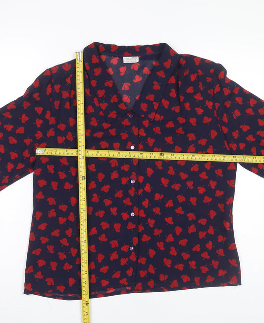 Mr. Pearcy Women’s Blue Floral Blouse Size 16 Long Sleeve Vintage