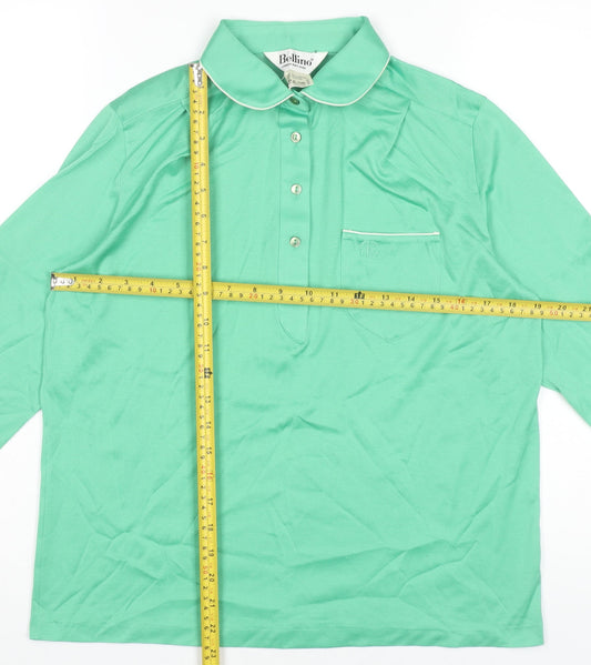 Bellino Womens Green Polo Shirt Size 16 Long Sleeve Vintage