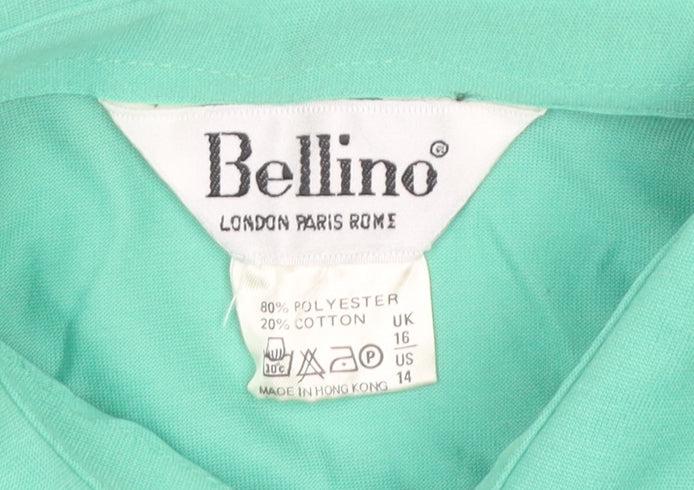 Bellino Womens Green Polo Shirt Size 16 Long Sleeve Vintage