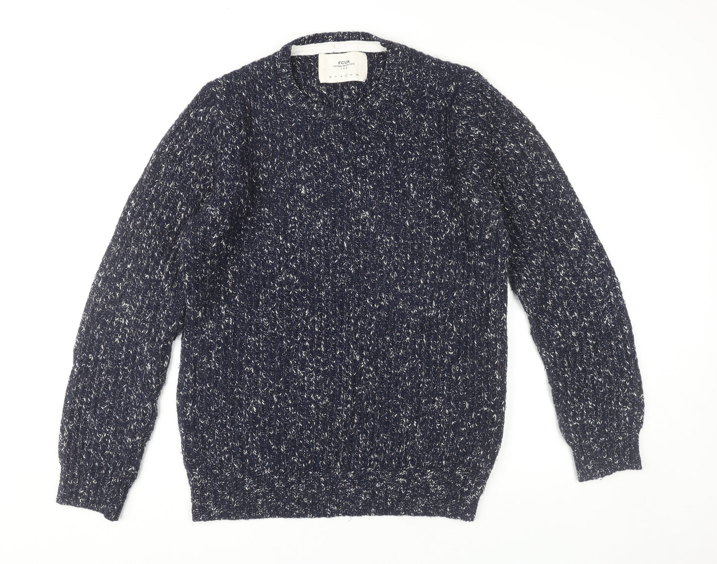 FCUK Mens Blue L Chunky Knit Crew Neck Pullover Jumper