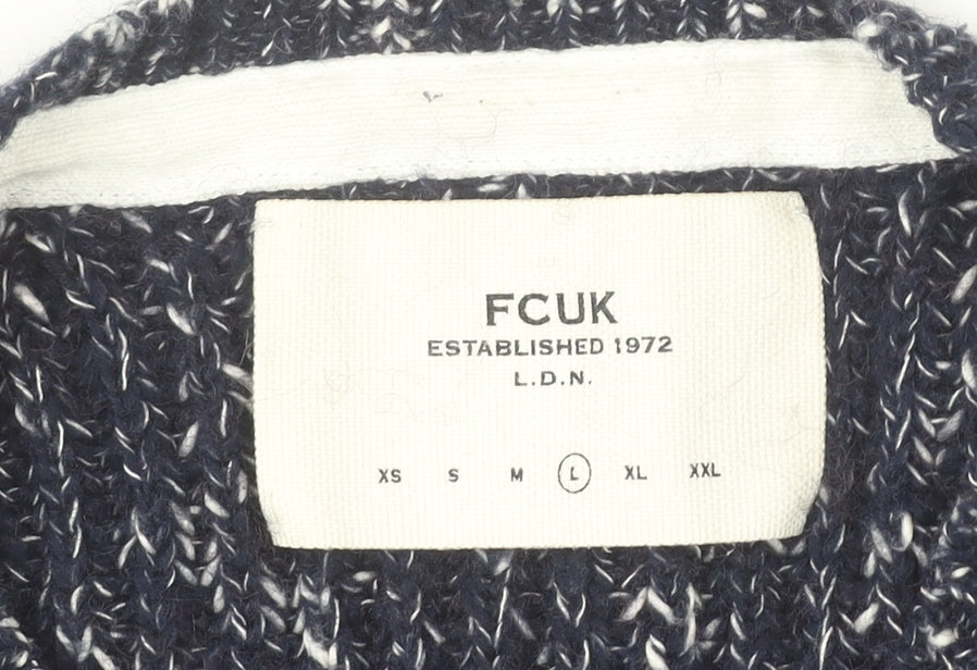 FCUK Mens Blue L Chunky Knit Crew Neck Pullover Jumper