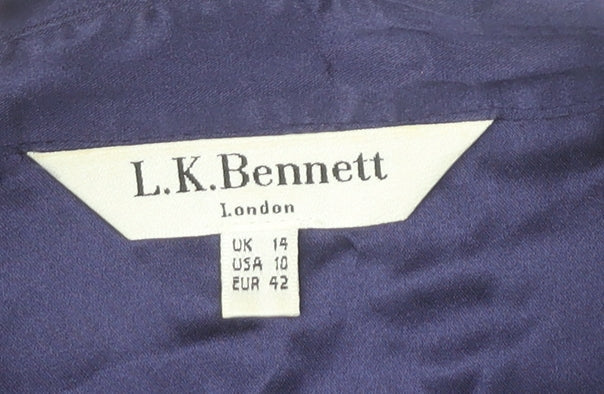 L.K. Bennett Women’s Blue Silk Button-Up Shirt UK 14 Long Sleeve
