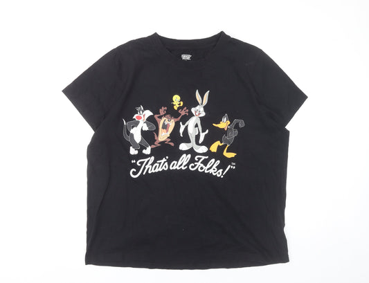 Looney Tunes Women's Black Cotton T-Shirt L Cartoon Casual Top