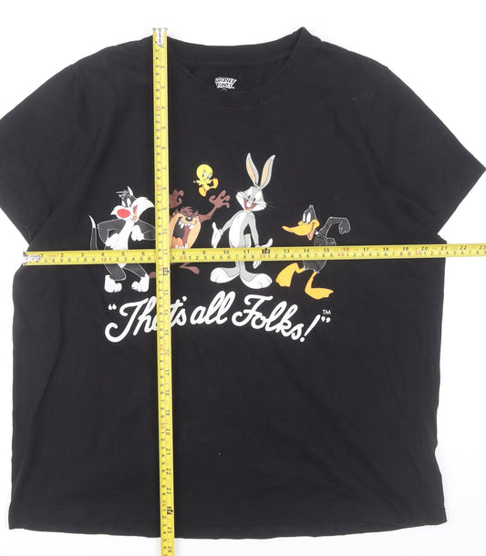 Looney Tunes Women's Black Cotton T-Shirt L Cartoon Casual Top