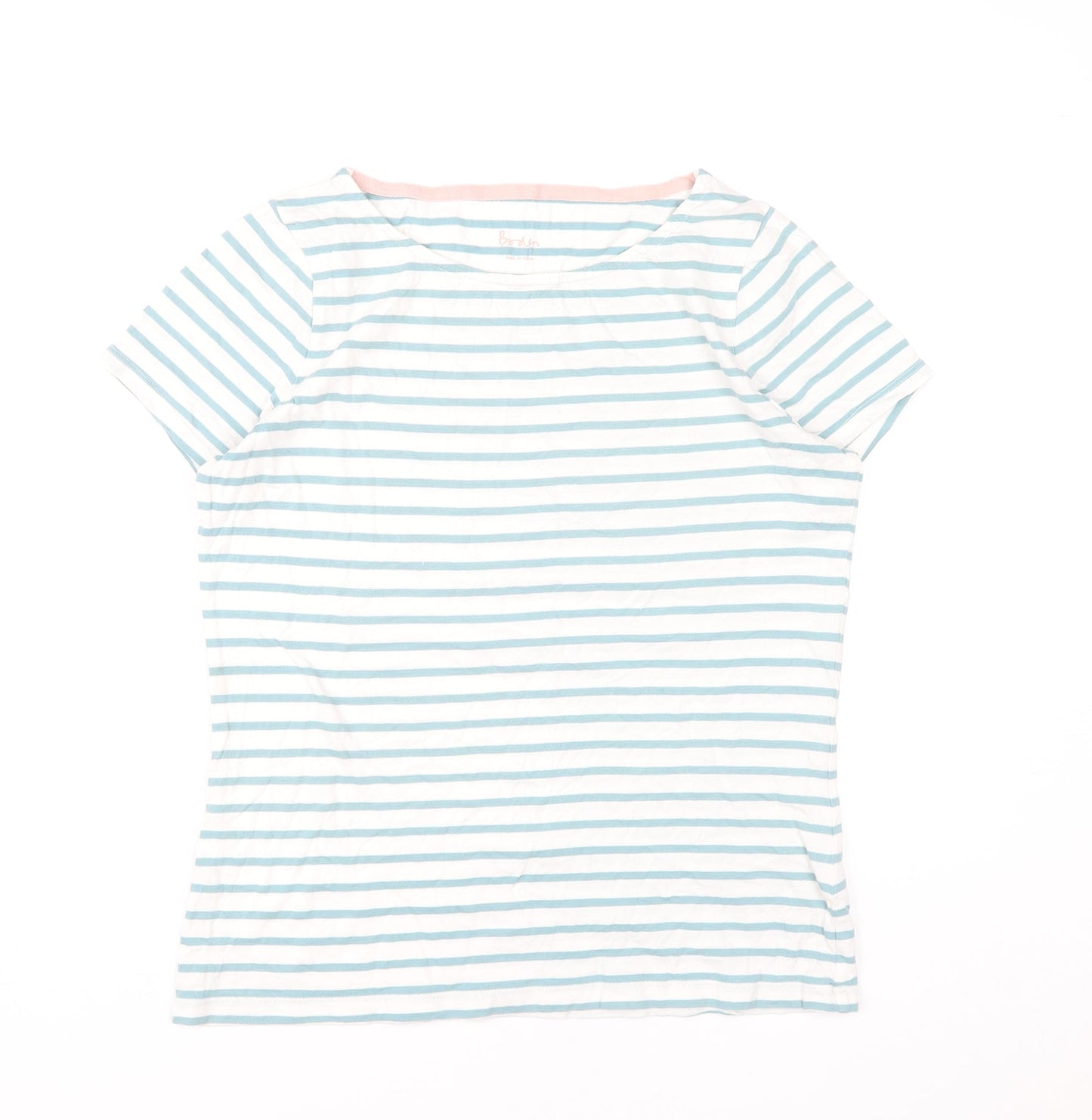 Boden Womens Blue White Striped Cotton T-Shirt UK 12 Short Sleeve