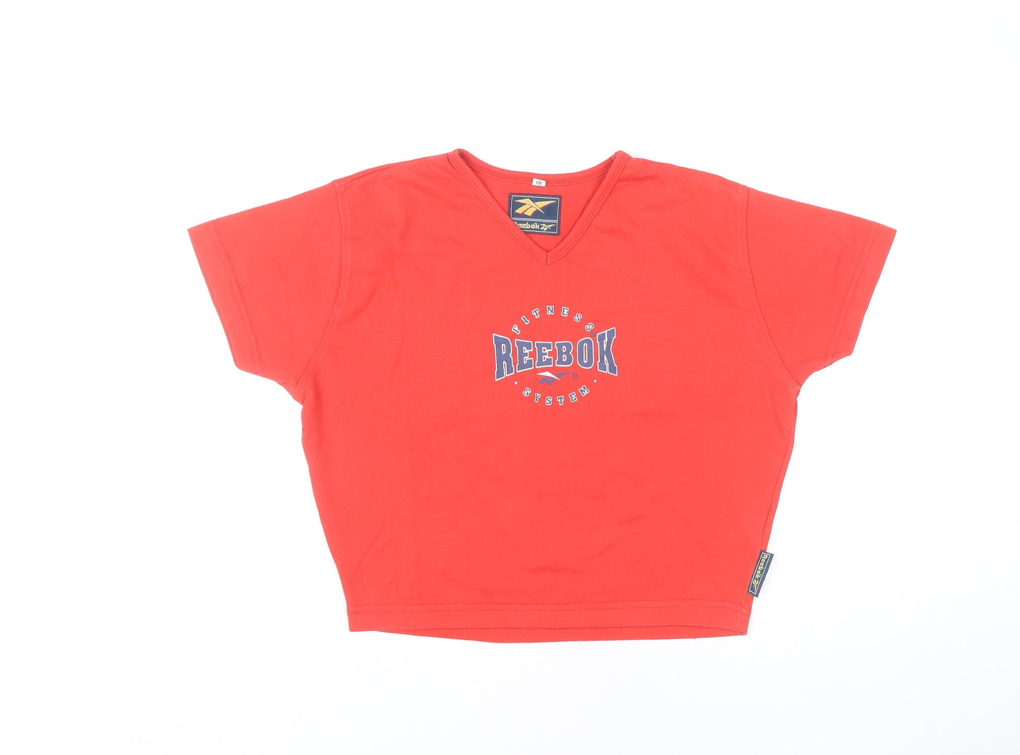 Reebok Womens Red Cropped V-Neck T-Shirt Size 12 Sports Style