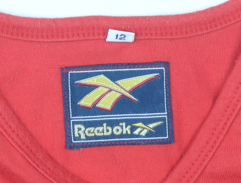 Reebok Womens Red Cropped V-Neck T-Shirt Size 12 Sports Style