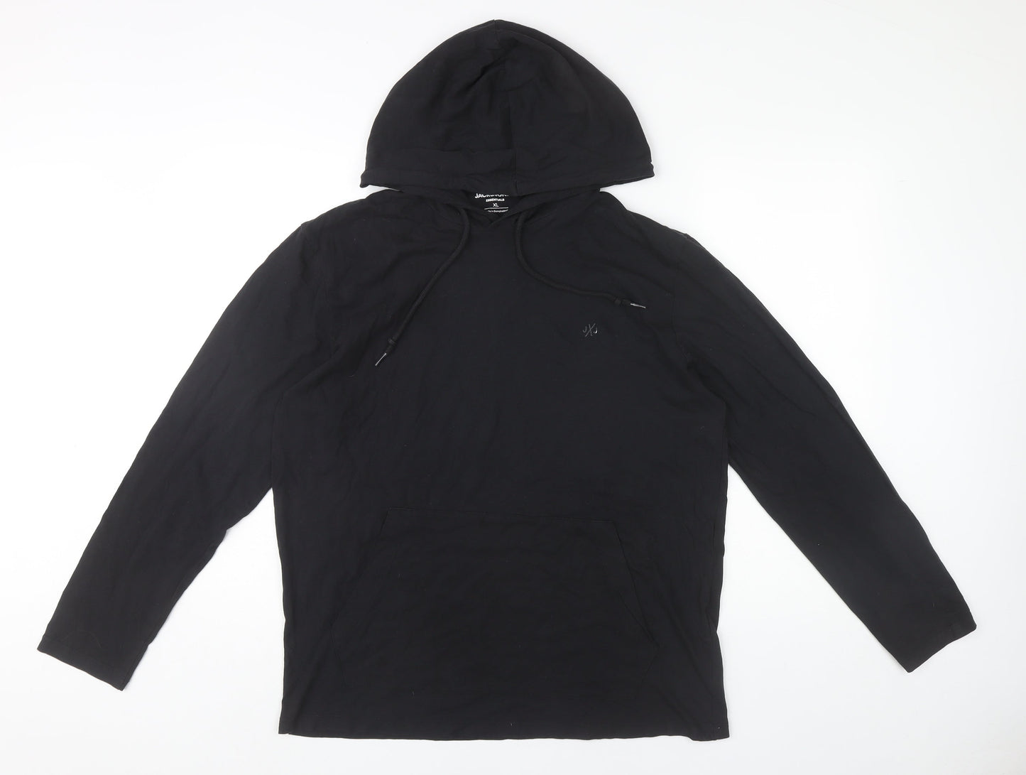 Jack & Jones Mens Black XL Pullover Hoodie Cotton Long Sleeve