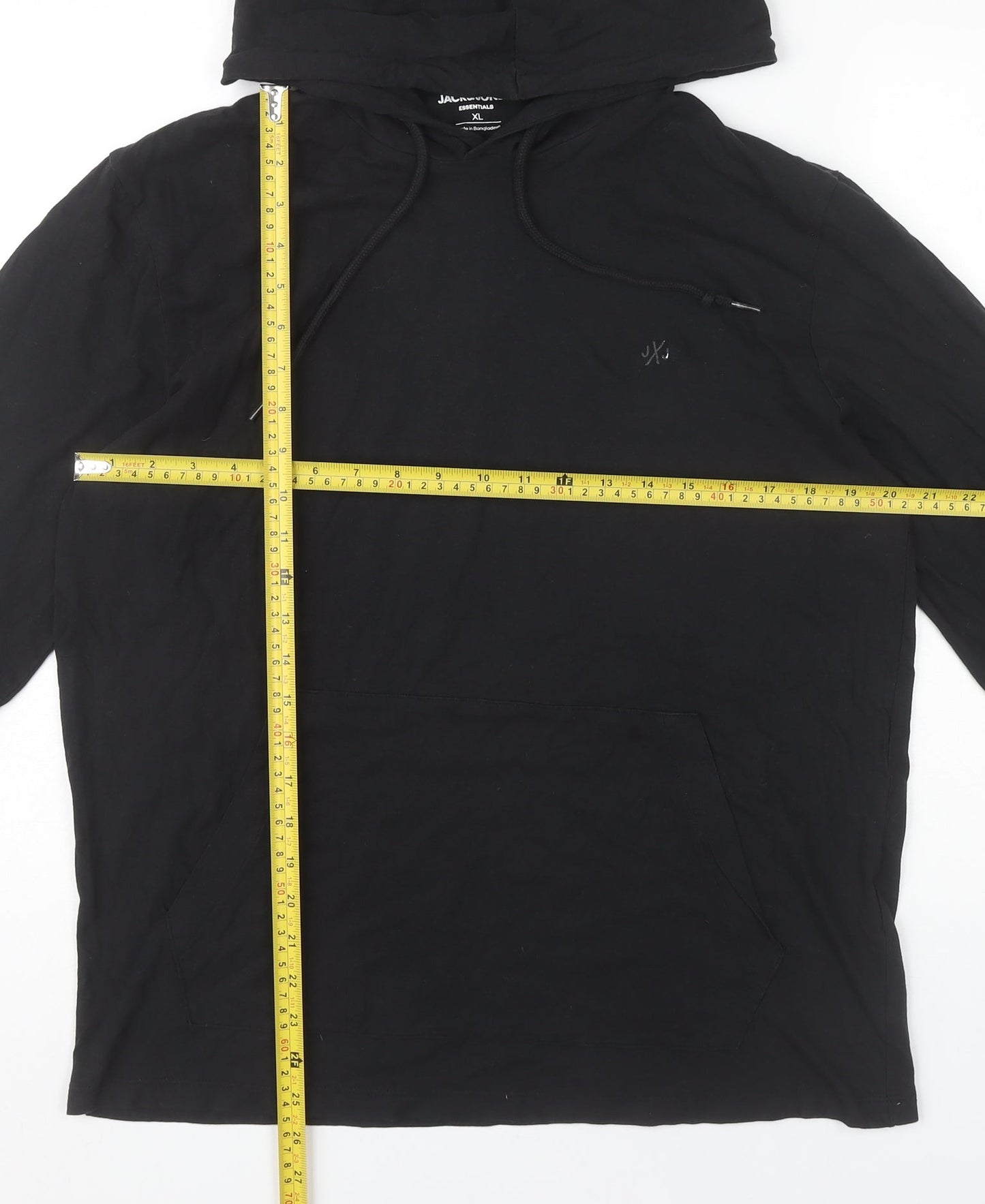 Jack & Jones Mens Black XL Pullover Hoodie Cotton Long Sleeve