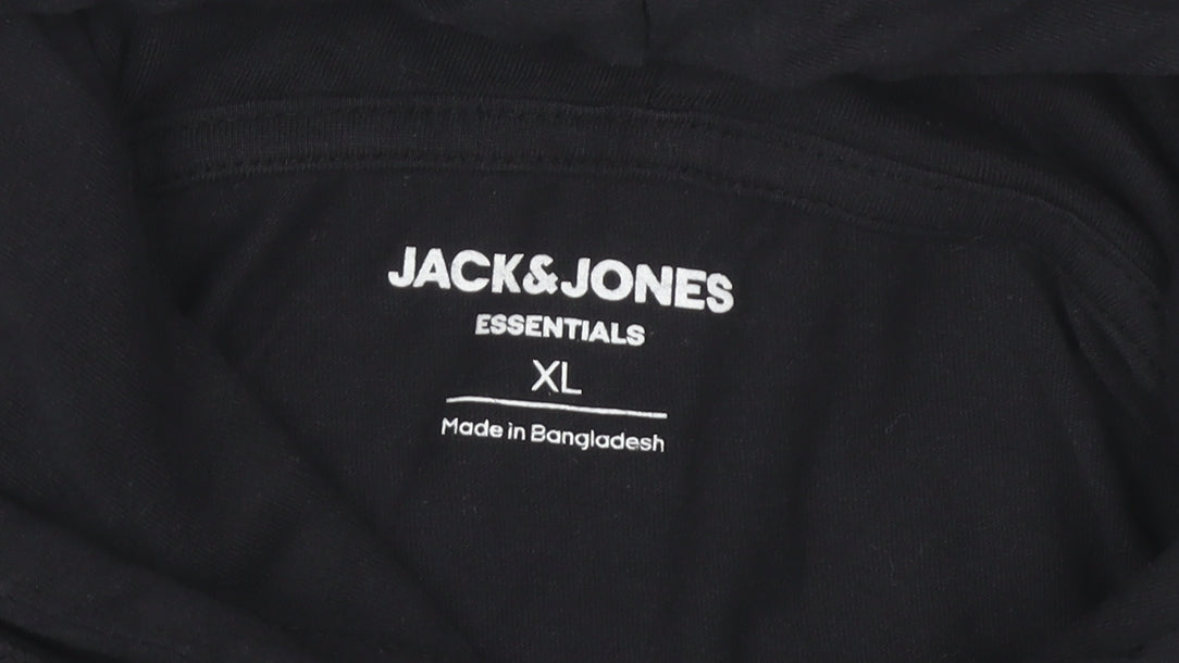 Jack & Jones Mens Black XL Pullover Hoodie Cotton Long Sleeve