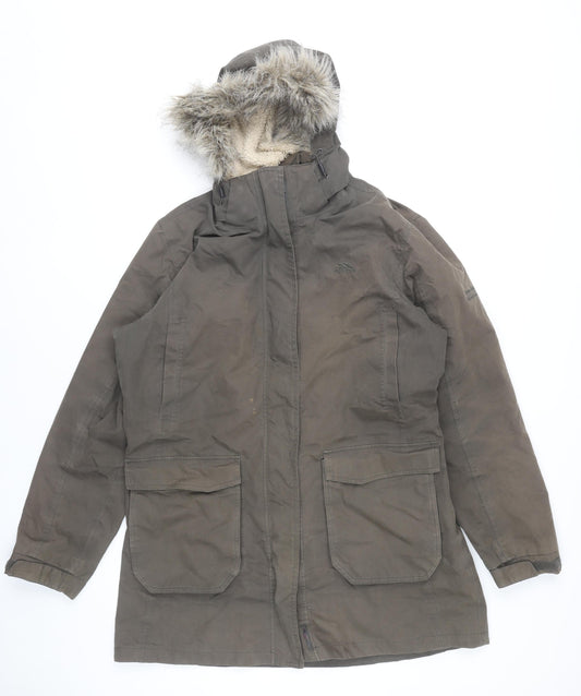 Trespass Womens Brown Parka Coat Size 16 Waterproof Hooded Winter Jacket