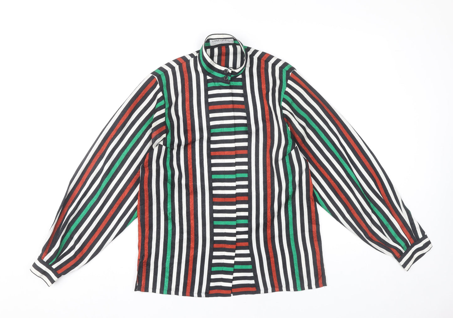 Jaeger Women’s Multicoloured Striped Silk Blouse Size 8 Long Sleeve Retro
