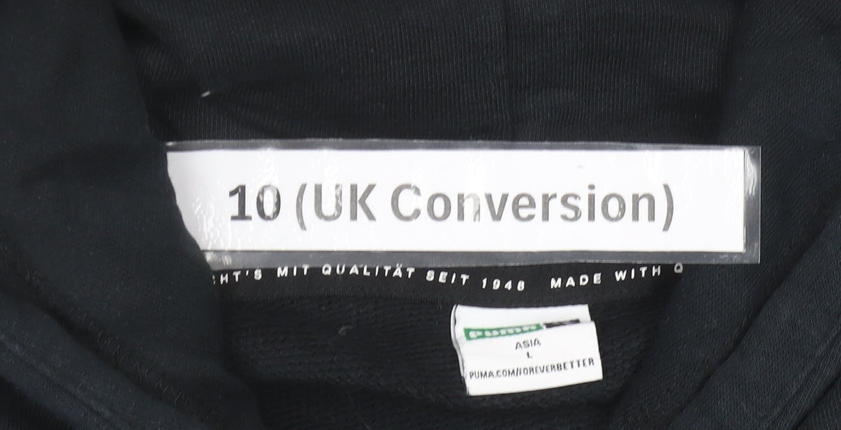 Puma Womens Black Hoodie Size 10 Pullover Logo Graphic Casual