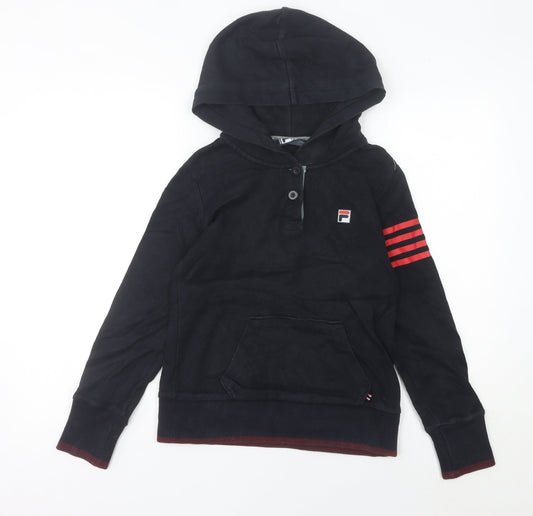 Fila Womens Black Henley Hoodie Size 8 UK Sports Casual