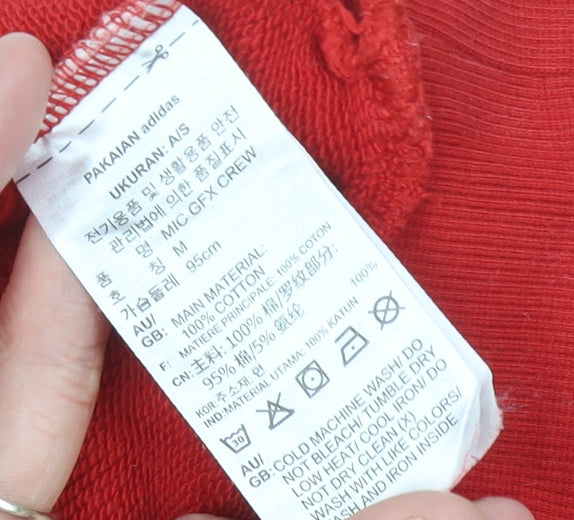 Additional view of Adidas Women Red Sweatshirt UK 12 Crew Neck Graphic Print Cotton