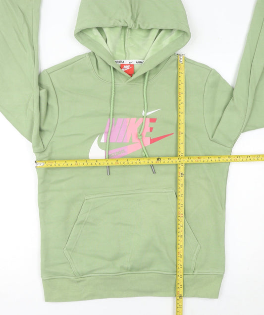 Nike Womens Green Hoodie UK 14 Pullover Long Sleeve Logo Graphic