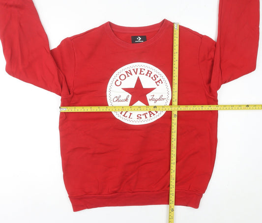 Converse Women’s Red Sweatshirt Size 6 Logo Print Pullover Crew Neck
