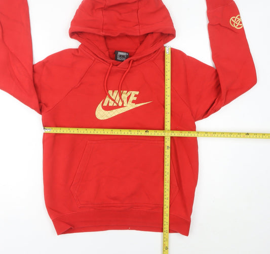 Nike Women's Red Hoodie Size 6 Cotton Blend Pullover Sweatshirt