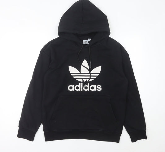 Adidas Mens Black Pullover Hoodie L Sports Logo Hooded Sweatshirt