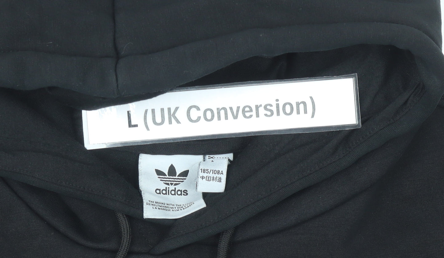 Adidas Mens Black Pullover Hoodie L Sports Logo Hooded Sweatshirt