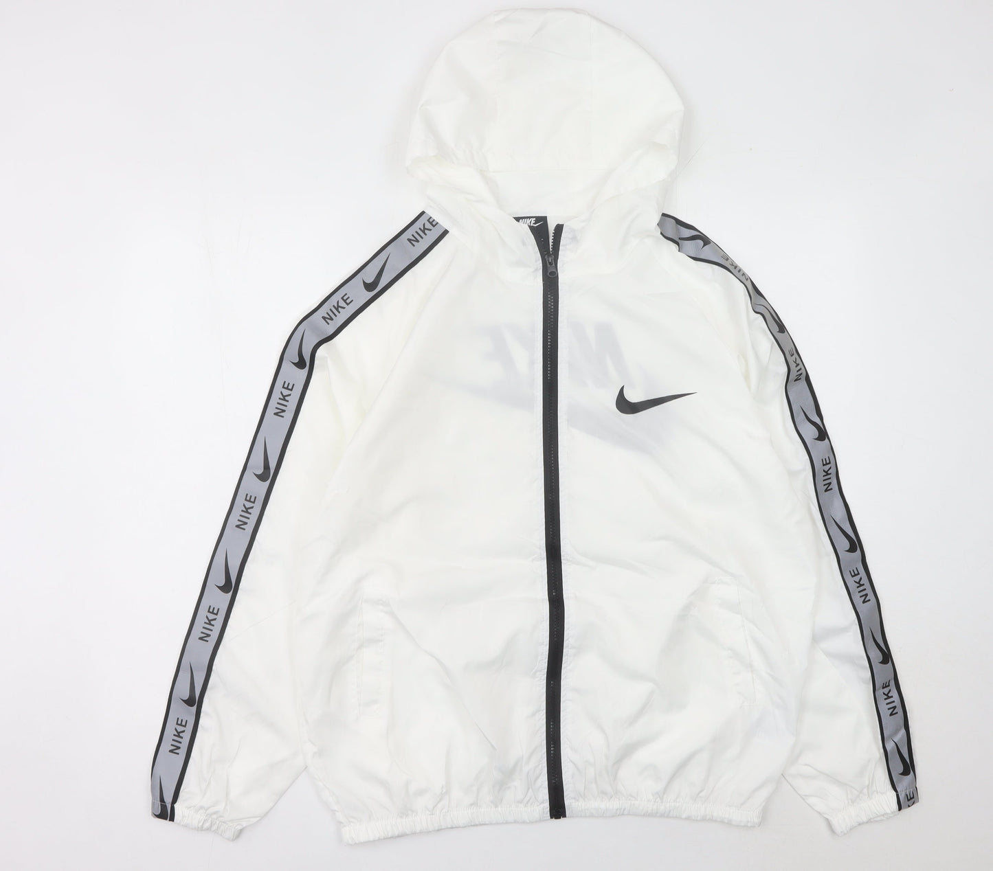 Nike Men’s White M Windbreaker Jacket Hooded Full Zip Lightweight