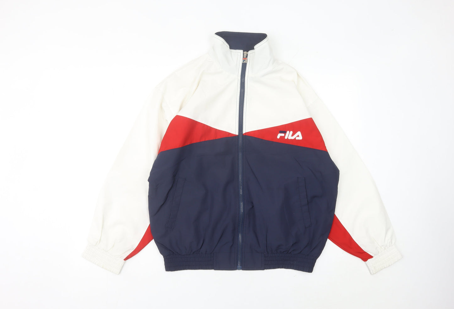 FILA Men’s White Red Blue Track Jacket L Retro Colourblock