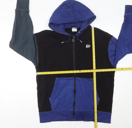 Puma Men's Black Blue Full Zip Hoodie Size L Logo Sportswear