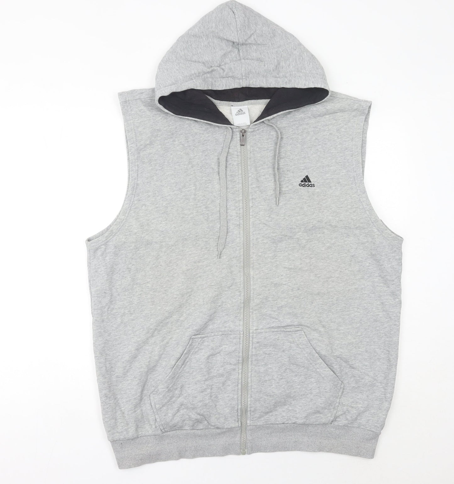 Adidas Mens Grey 2XL Sleeveless Full Zip Hoodie Vest