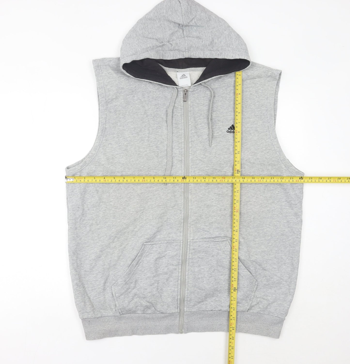Adidas Mens Grey 2XL Sleeveless Full Zip Hoodie Vest