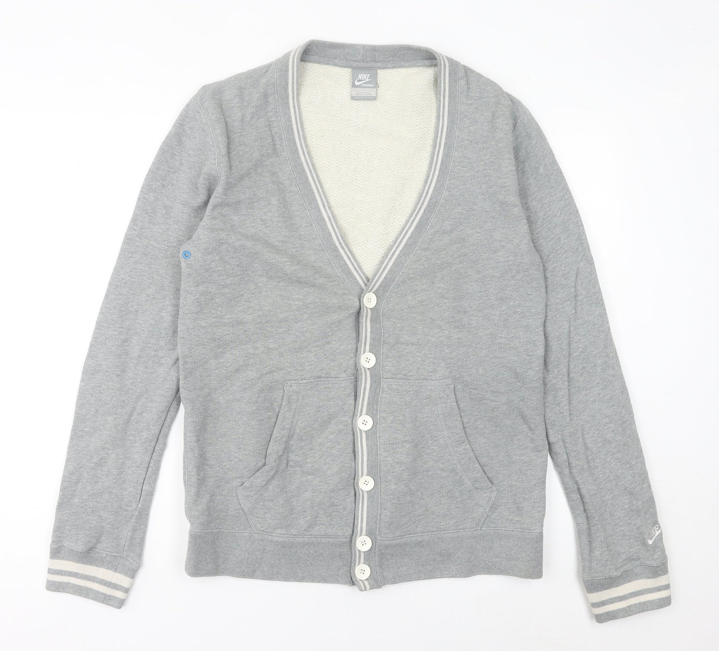 Nike Men's Grey Cotton Cardigan Jumper M Sportswear V-Neck