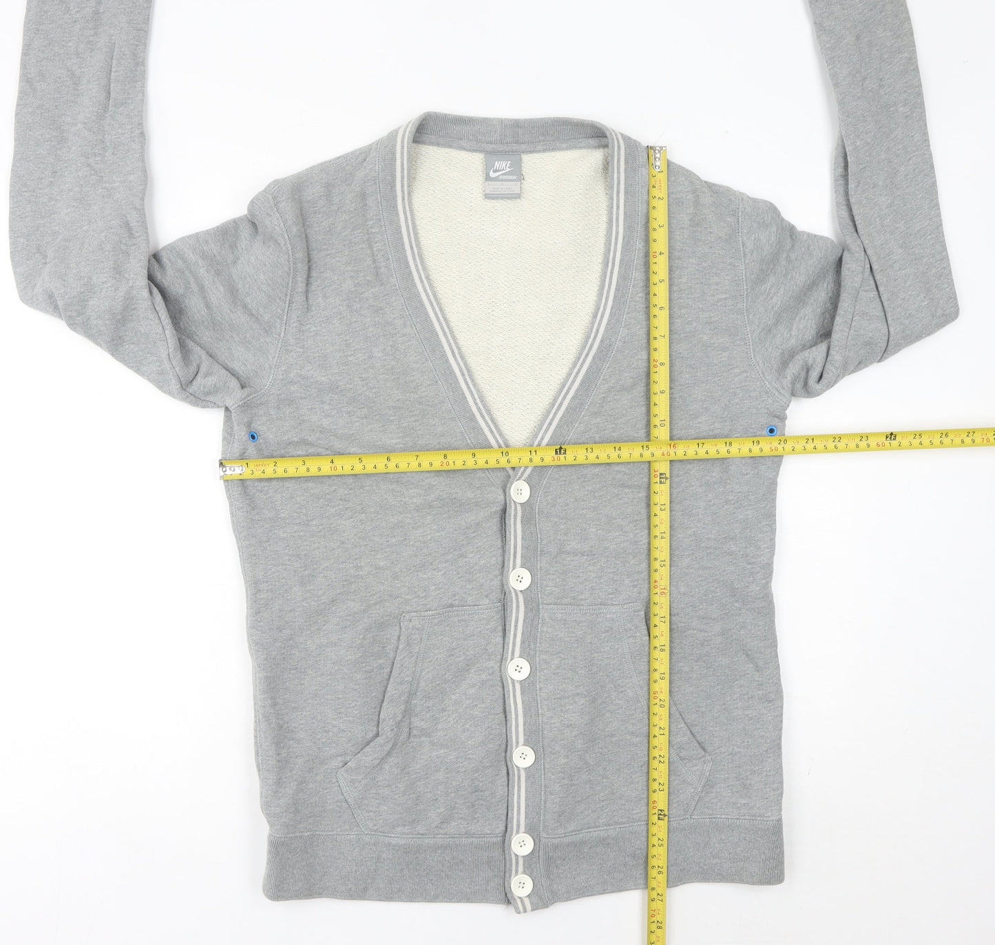 Nike Men's Grey Cotton Cardigan Jumper M Sportswear V-Neck