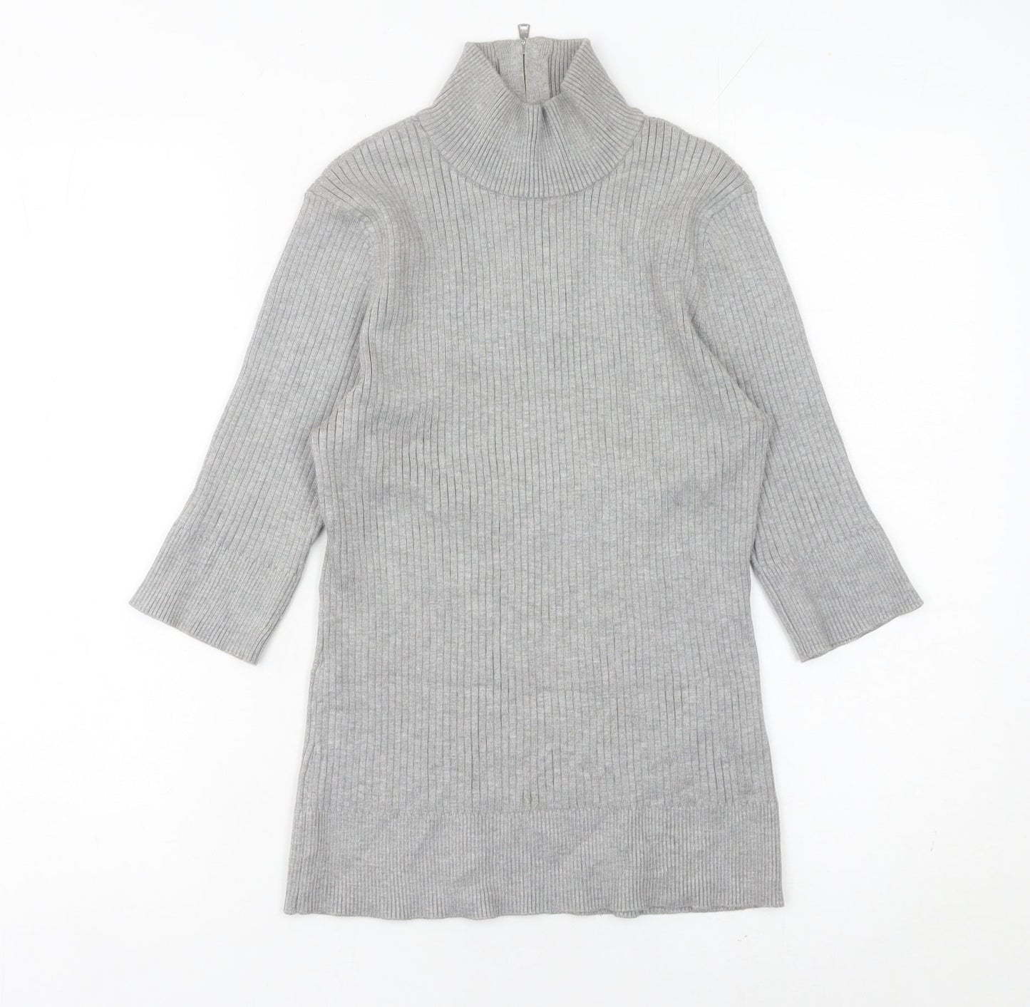 DKNY Women’s Grey Roll Neck Tunic Jumper Size M 3/4 Sleeve Knit
