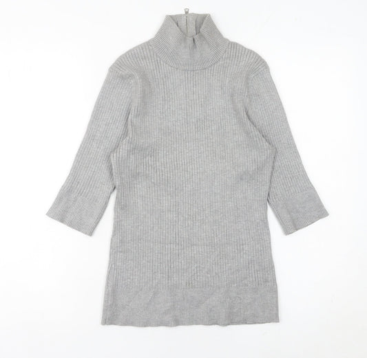 DKNY Women’s Grey Roll Neck Tunic Jumper Size M 3/4 Sleeve Knit