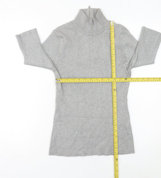 DKNY Women’s Grey Roll Neck Tunic Jumper Size M 3/4 Sleeve Knit